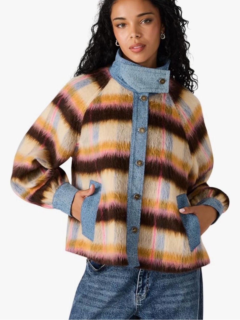 Steve Madden Women's Kaylen Denim Trim Wool Blend Jacket LB3 Forever Blue Small - Picture 3 of 6